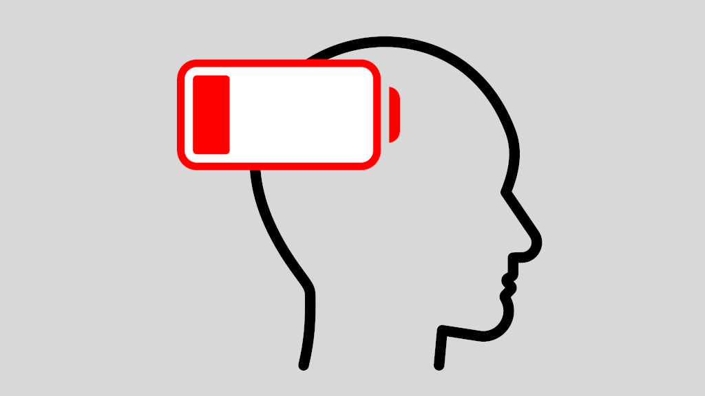 A user profile icon marked with a red low battery icon